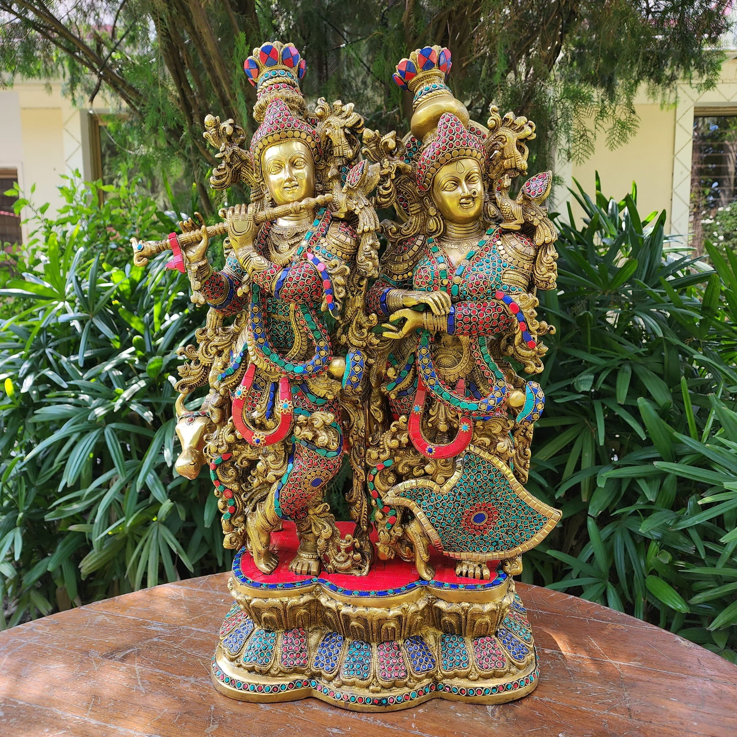 Arihant Craft® Hindu God Radha Krishna Idol Radhey-Krishan Couple Statue Sculpture Hand Craft Showpiece – 8 Inch popular (Brass, Gold)