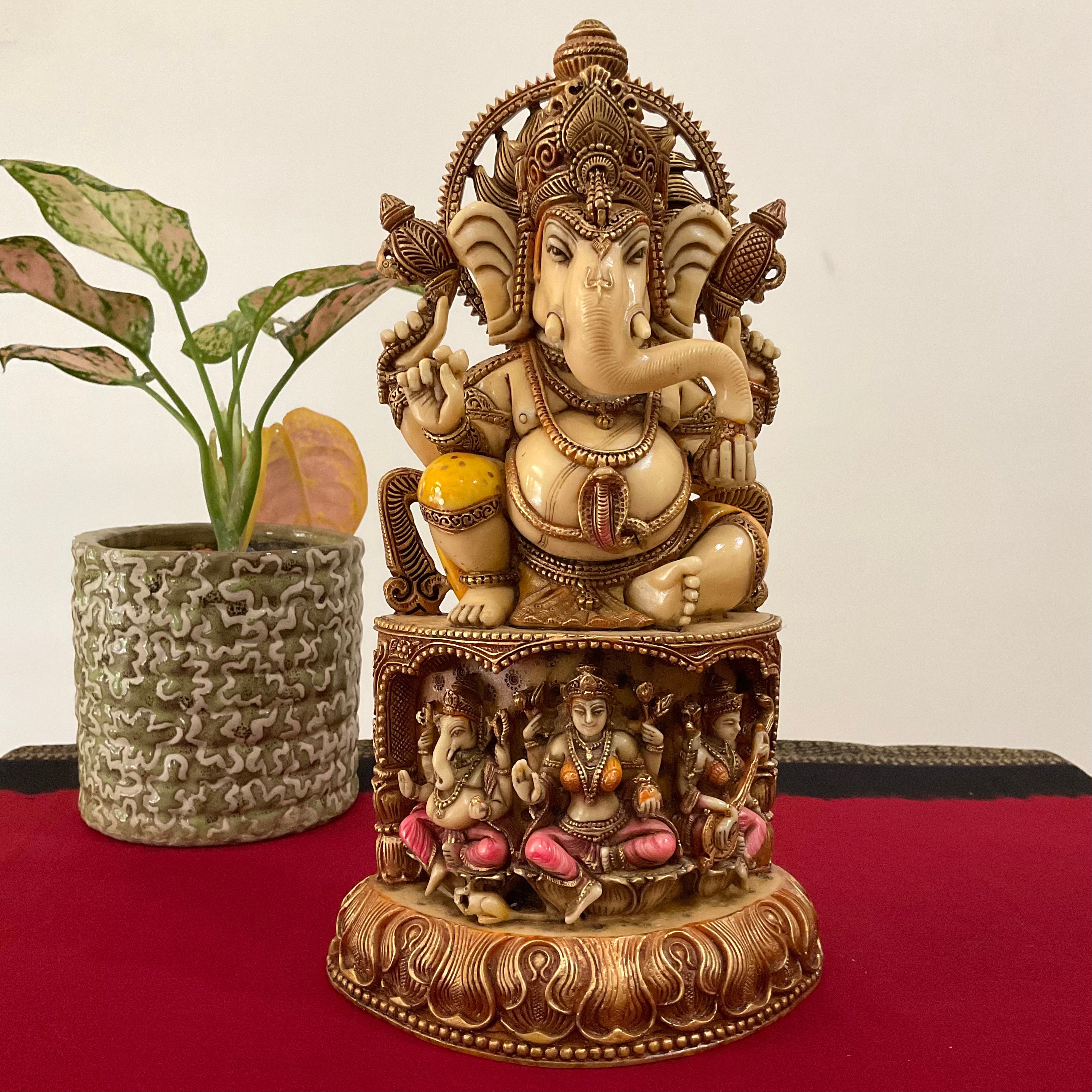 12 Inches Lord Ganesh Brass Idol - Ganpati Decorative Statue for Home Decor
