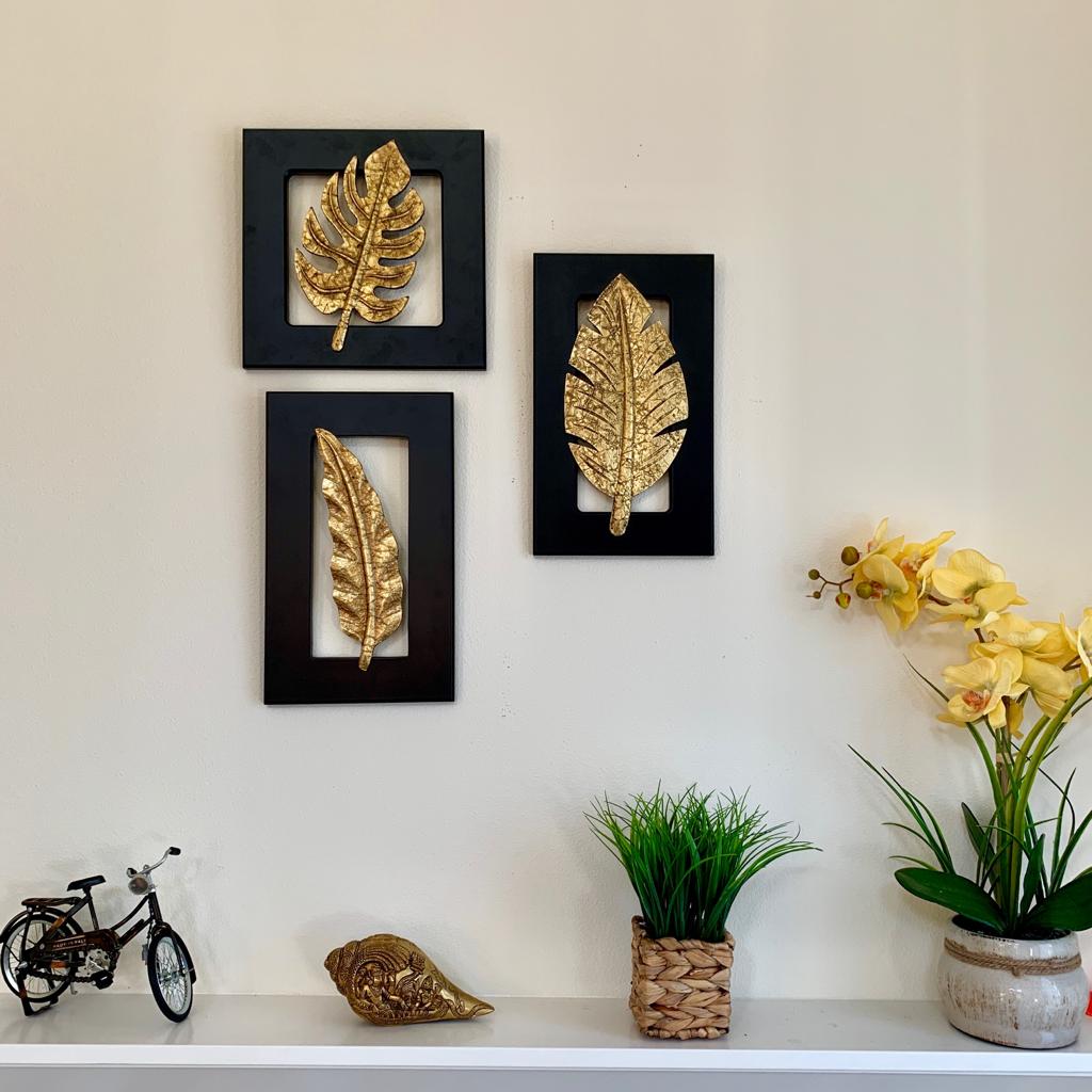 Brass Leaf Wall Hanging (Set of 8), Wall Decor