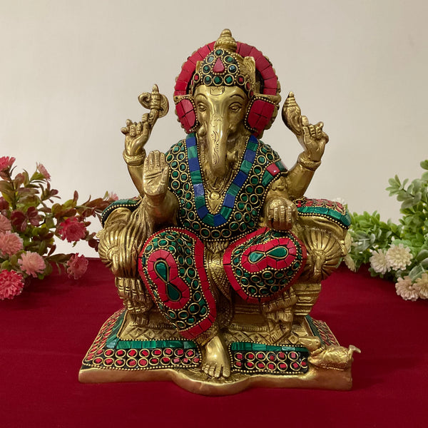 9” Lord Ganesh Brass Idol - Decorative Festive Statue