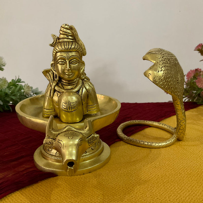 8 Inch Shivling Brass Idol - Pooja Statue for Home - Festive Decor - Crafts N Chisel - Indian Home Decor USA