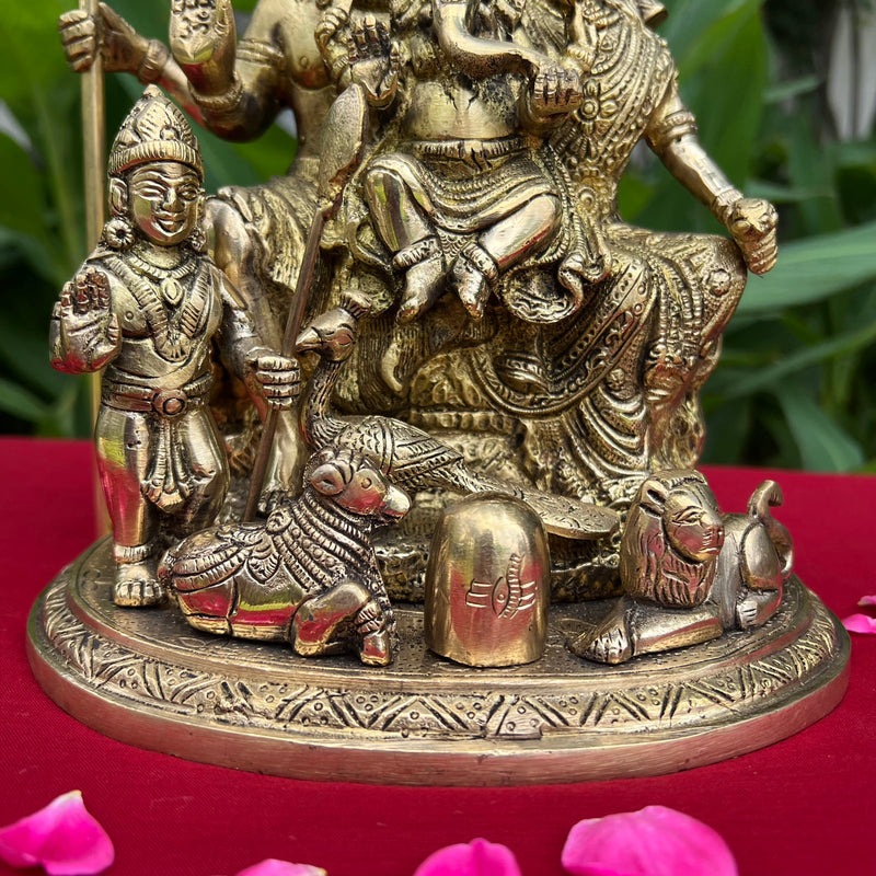 8” Shiv Parivar Brass Idol - Hindu God Statue - Decorative Murti - Crafts N Chisel - Indian Home Decor USA