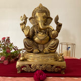 15 Inch Lord Ganesh Brass Idol - Ganpati Decorative Statue for Home Decor - Crafts N Chisel - Indian Home Decor USA