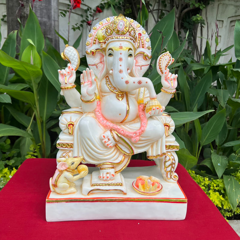 17.5 Inch Ganesha Idol For Home, Marble Dust Resin Hindu God Statue - Crafts N Chisel - Indian Home Decor USA