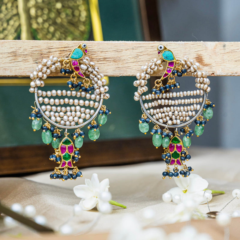 Contemporary Elegance Parrot Pearl Green Drop Earring - Crafts N Chisel - Indian Home Decor USA