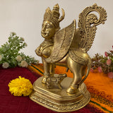 10 Inch Kamadhenu Cow Calf - Handmade Brass Statue - Decorative Figurine - Crafts N Chisel - Indian Home Decor USA