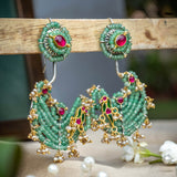 Enchanted Greens Pearl Parrot Motif Earrings - Crafts N Chisel - Indian Home Decor USA