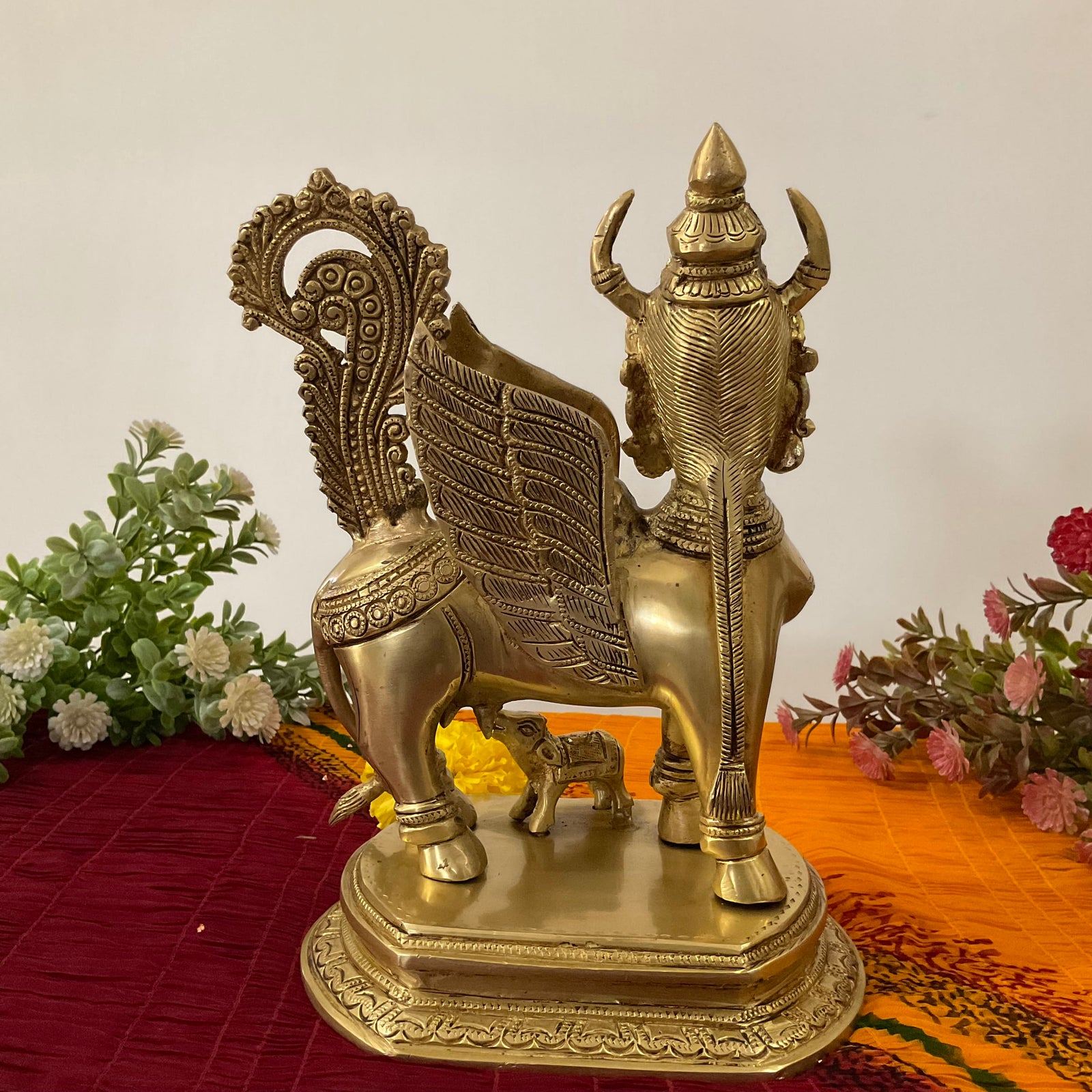 Kamadhenu - The Fragrant One & Mother shops Goddess Of The Indian Cow, H 14 cm x L 12 cm x W 5 cm, Vintage Brass Hindu Goddess, Religious Decor