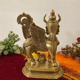 10 Inch Kamadhenu Cow Calf - Handmade Brass Statue - Decorative Figurine - Crafts N Chisel - Indian Home Decor USA