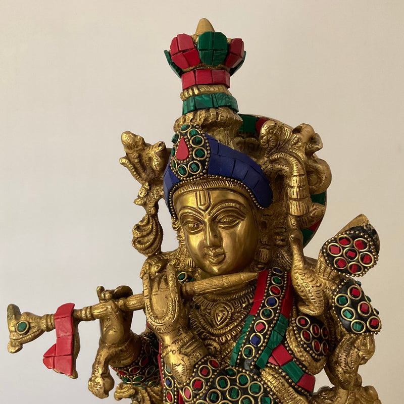 Krishna Statue Brass Stonework Idol, 20 Inches Krishna Murti For Pooja  Mandir