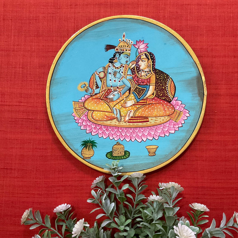 Radha Krishna, Shrinathji Cow Pichwai Wall Hanging - Decorative Round Plate - Crafts N Chisel - Indian Home Decor USA