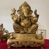 15 Inch Lord Ganesh Brass Idol - Ganpati Decorative Statue for Home Decor - Crafts N Chisel - Indian Home Decor USA