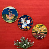 Krishna, Shrinathji Peacock Pichwai Wall Hanging - Decorative Round Plate - Crafts N Chisel - Indian Home Decor USA