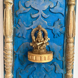 Brass Saraswati With Distressed Wooded Frame Wall Hanging - Decorative Wall decor - Crafts N Chisel - Indian Home Decor USA