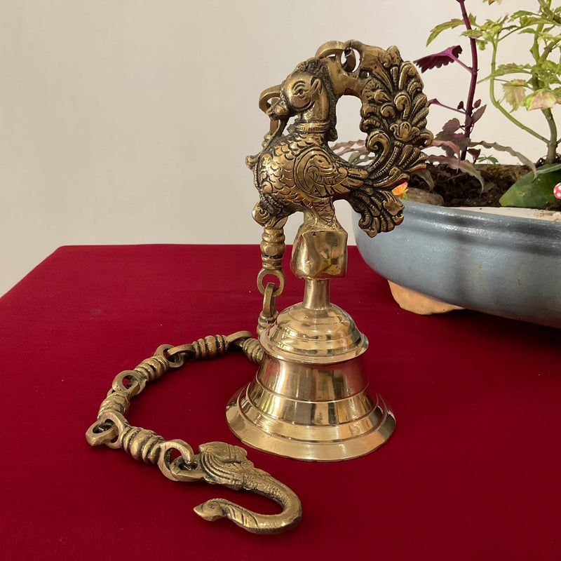 Brass Peacock Diya & Bell, Indian Home Decor in USA
