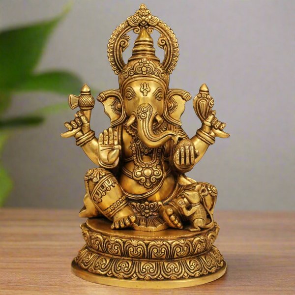 Lord Ganesh Brass Idol - Ganpati Decorative Statue for Home Decor - Crafts N Chisel - Indian Home Decor USA