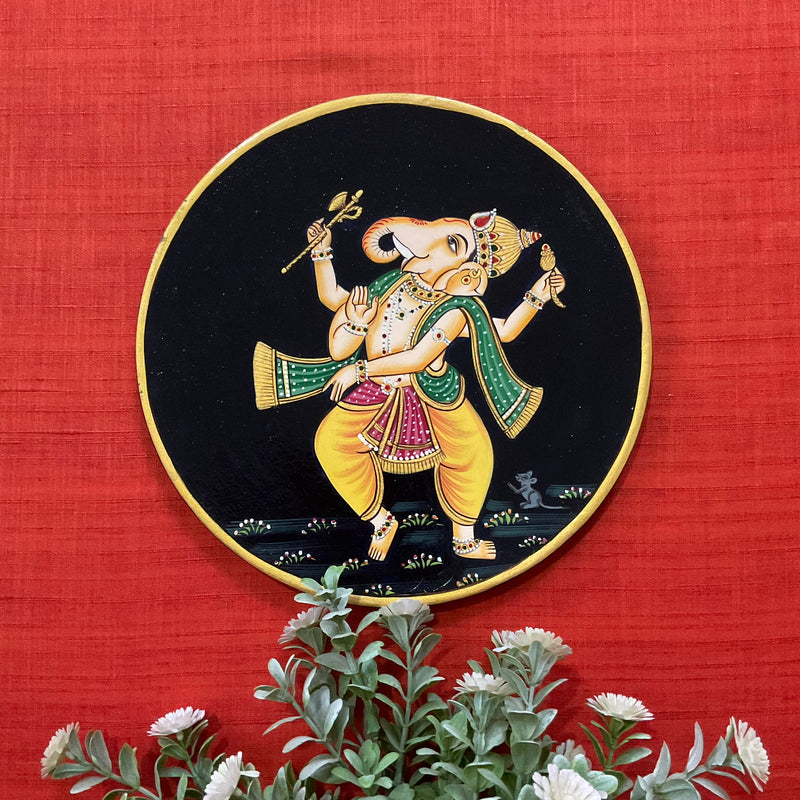 Ganpati Elephant Pichwai Wall Hanging - Decorative Round Plate - Crafts N Chisel - Indian Home Decor USA