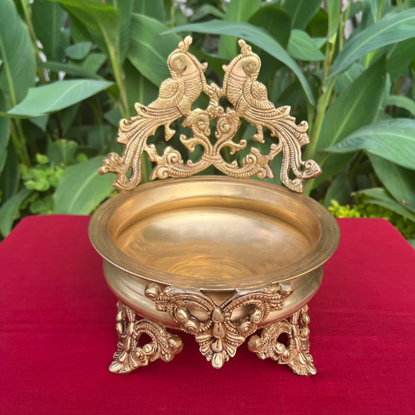 10 Inches Peacock Brass Urli Bowl For Home Decor - Antique Finish - Crafts N Chisel - Indian Home Decor USA