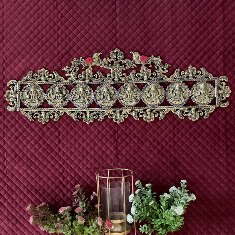 Ashtalakshmi Brass Stonework Divine Wall Hanging - Indian Brass Wall Decor - Crafts N Chisel - Indian Home Decor USA