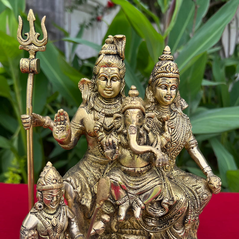 8” Shiv Parivar Brass Idol - Hindu God Statue - Decorative Murti - Crafts N Chisel - Indian Home Decor USA