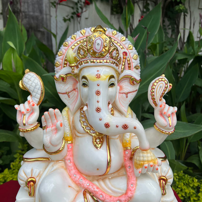 17.5 Inch Ganesha Idol For Home, Marble Dust Resin Hindu God Statue - Crafts N Chisel - Indian Home Decor USA