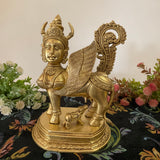 10 Inch Kamadhenu Cow Calf - Handmade Brass Statue - Decorative Figurine - Crafts N Chisel - Indian Home Decor USA