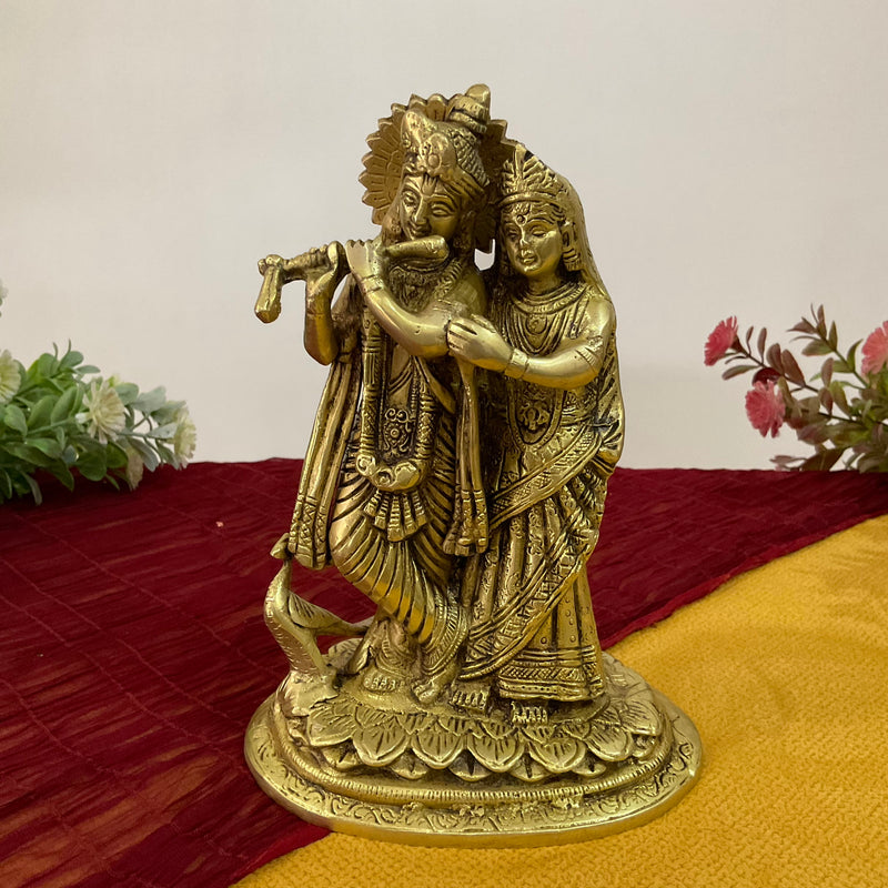 7.5 Inch Radha Krishna Decorative Brass Idol and Statue - Crafts N Chisel - Indian Home Decor USA