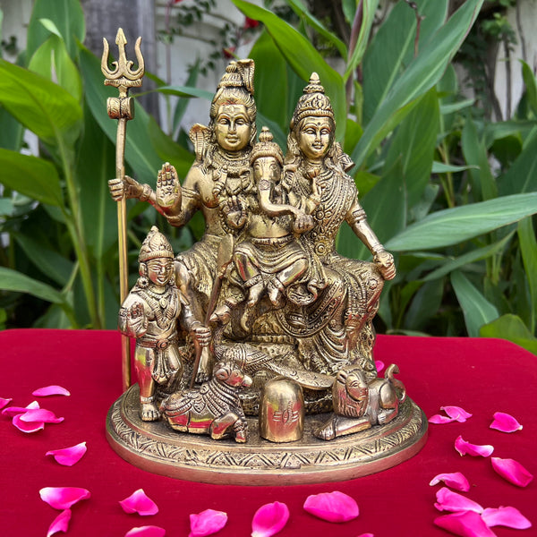 8” Shiv Parivar Brass Idol - Hindu God Statue - Decorative Murti - Crafts N Chisel - Indian Home Decor USA