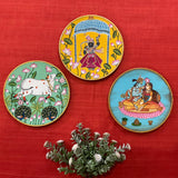 Radha Krishna, Shrinathji Cow Pichwai Wall Hanging - Decorative Round Plate - Crafts N Chisel - Indian Home Decor USA