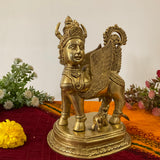 10 Inch Kamadhenu Cow Calf - Handmade Brass Statue - Decorative Figurine - Crafts N Chisel - Indian Home Decor USA