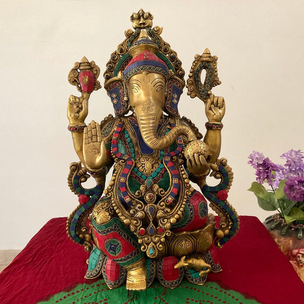 Ganesha Statue Lord Ganesha with Riddhi Siddhi Resin Ganesh Idol Good Luck  Gift | eBay