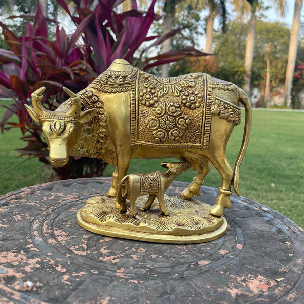 Buy Cow and Calf Statue, Home Decor , Brass Statue , Bronze Sculpture ,  Kamdhenu , Indian Handicraft, Cow Statue. Online in India 