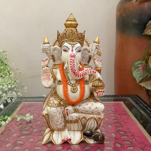 9” Lord Ganesh Brass Idol - Decorative Festive Statue