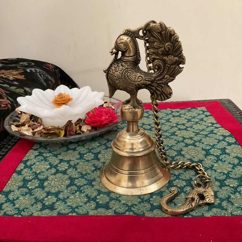 Brass Hanging Bell with Chain Handcrafted Bell for Temple Home