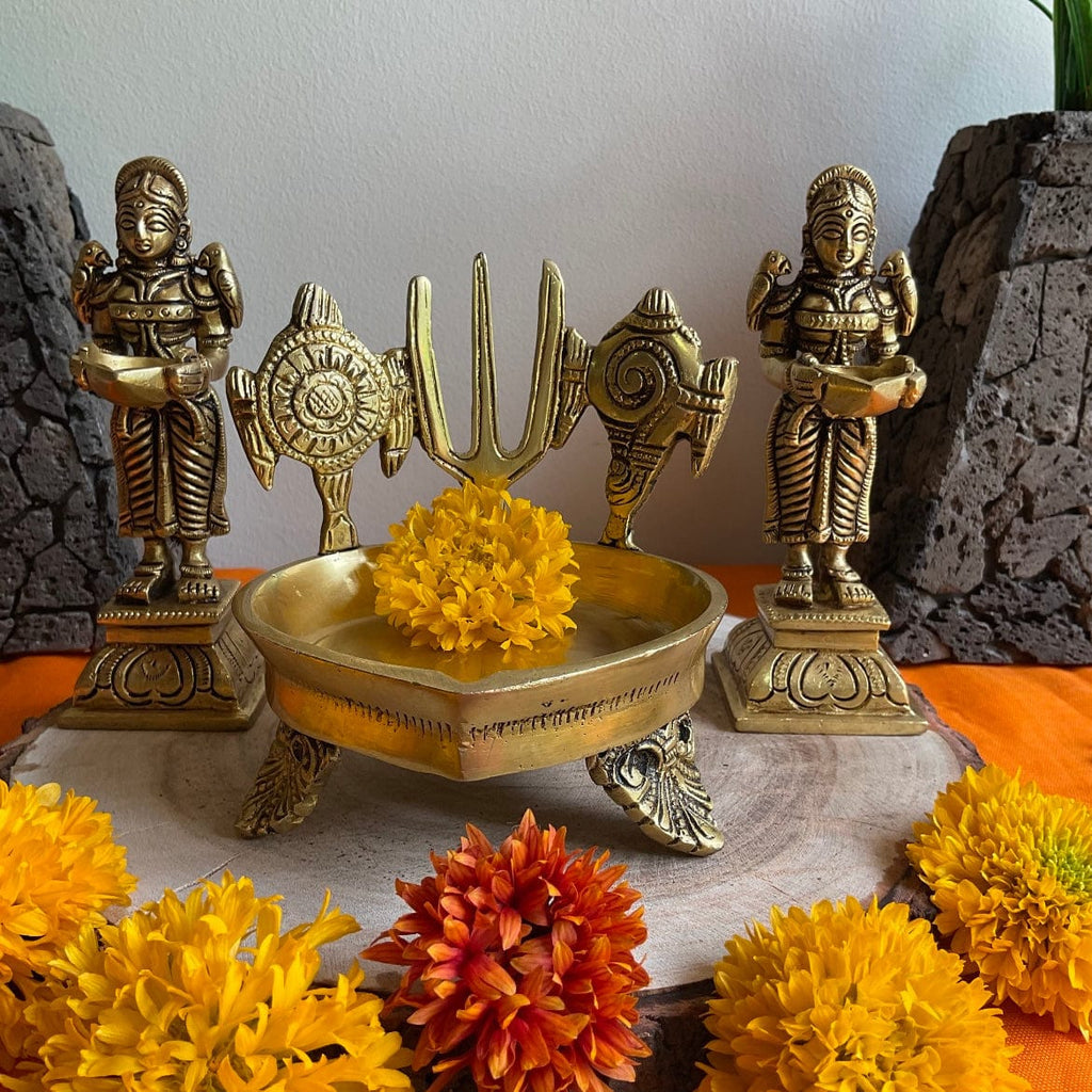 Shanku Chakra Brass Diya | Handmade Indian Home Decor | Crafts N ...
